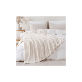 Cream White Throw Blanket for Couch Sofa 50x60 inches Striped Fleece Blankets Room Home Decor Lightweight Plush Soft Cozy Gifts for Women Mom Gir