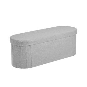 Oval Storage Ottoman Bench, Foldable Teddy Fleece End of Bed Bench, Folding Upholstered Bed Ottoman Chest with Large Storage Space, Supports 660