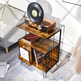Record Player Stand, Turntable Stand with Record Storage, Vinyl Record Storage Cabinet with Metal Legs and Sliding Door