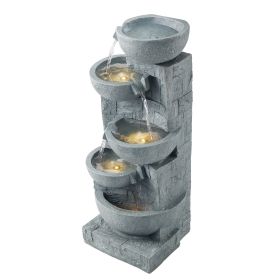 Outdoor Water Fountain, 31.5 in Height Fountain and Waterfall, 5-Tier Floor Standing Bowl-Shaped Cascading Fountains with LED Light and Pump